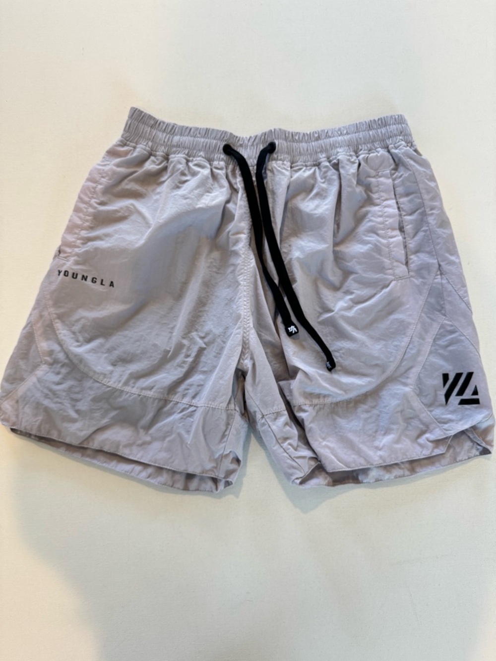YoungLA Retro Gray Swim Athletic Gym Shorts Men’s L Mesh Lined Pockets Polyamide
